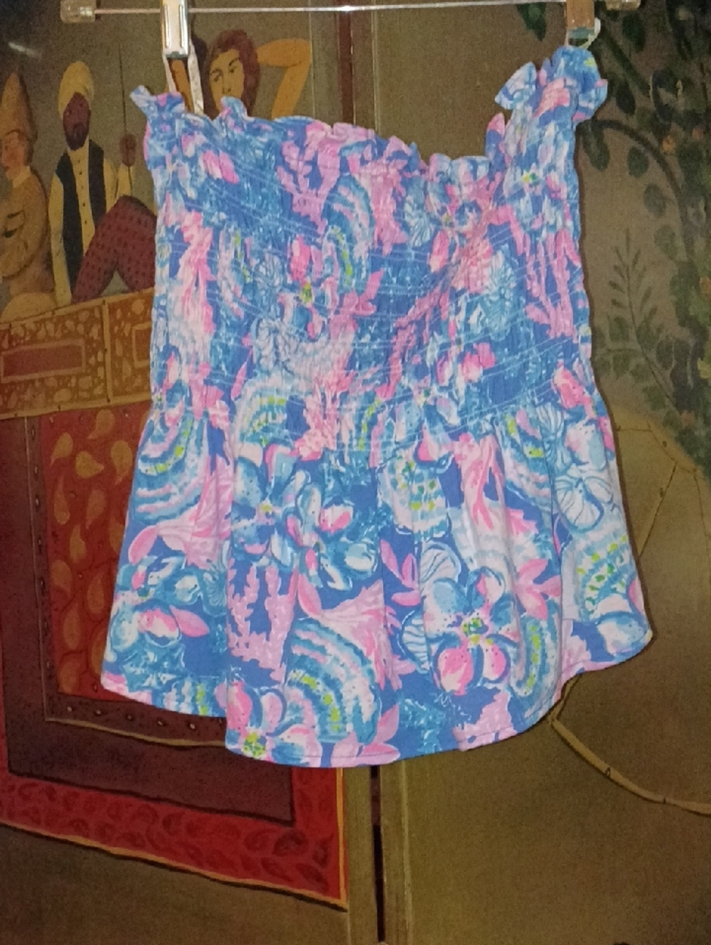 Lilly Pulitzer Blue Pink Floral Smocked Tube Top